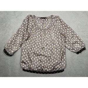 The Limited‎ Womens Blouse Sheer Medium M Brown Bird Print Long Sleeve Loose Fit